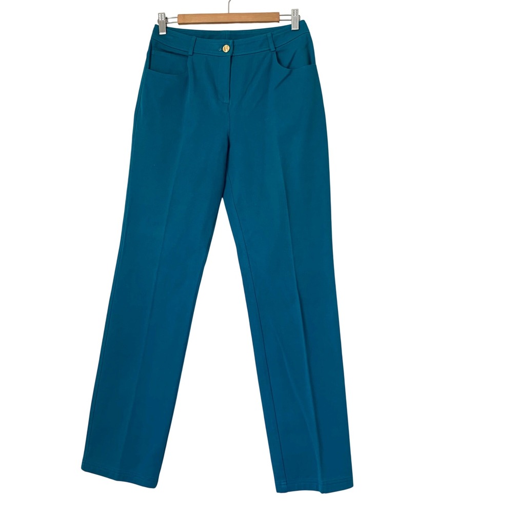St. John Pants Women 4 Teal Blue Straight Quiet Luxury Old Money Designer Career